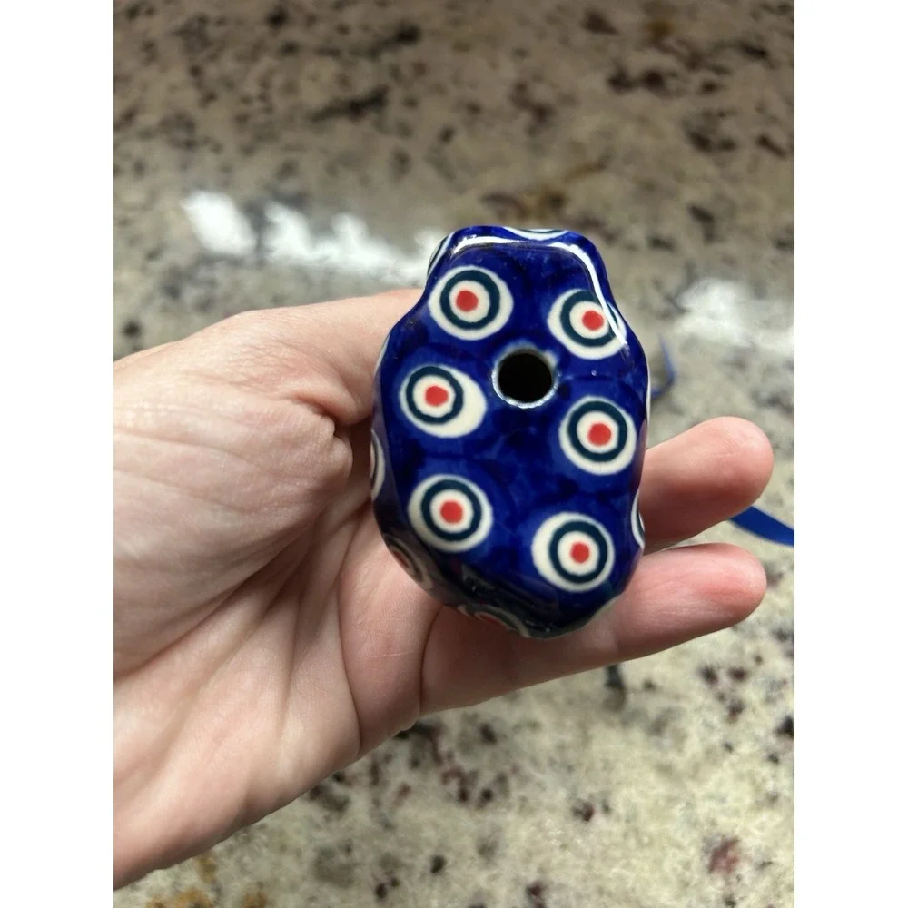 Polish Pottery Dog Christmas Tree Ornament Hand Painted Stoneware Poland Unmark
